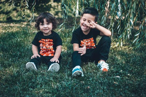 Happy kids in plain tees